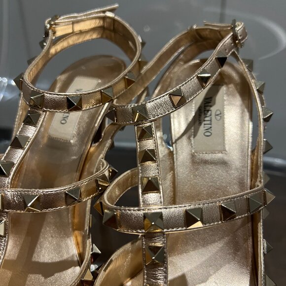 Valentino Rockstud Rose Metallic Sequins Heels - Picture 7 of 9